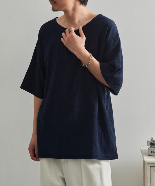 LIFEMAX(ライフマックス)の「【LIFEMAX】楊柳Tシャツ 半袖無地 シボ感 凹凸生地 涼しい 通気性 清涼感 サラサラ 軽量 夏素材 シンプル インナー MS1175(Tシャツ/カットソー・メンズ・ネイビー/ブラック・M/L/XL)」の6枚目の写真