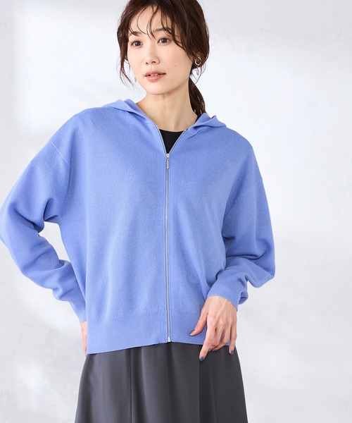 GALLORIA(ギャローリア)の「フーディージップパーカー(パーカー・レディース・モカ/オフホワイト/ブルー・M/LL/L/S)」の6枚目の写真