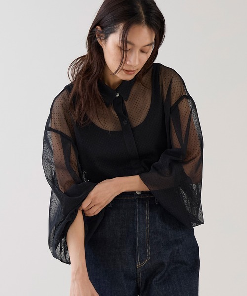 marmors（マルモア）の「【marmors】シアーギャザーブラウス〈セットアップ対応〉（シャツ/ブラウス・レディース・ブラック/ブラウン/ホワイト・36）」の3枚目の写真