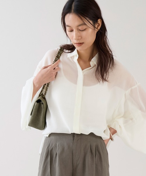 marmors（マルモア）の「【marmors】シアーギャザーブラウス〈セットアップ対応〉（シャツ/ブラウス・レディース・ブラック/ブラウン/ホワイト・36）」の4枚目の写真