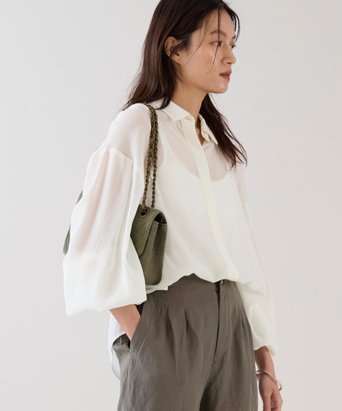 marmors（マルモア）の「【marmors】シアーギャザーブラウス〈セットアップ対応〉（シャツ/ブラウス・レディース・ブラック/ブラウン/ホワイト・36）」の5枚目の写真