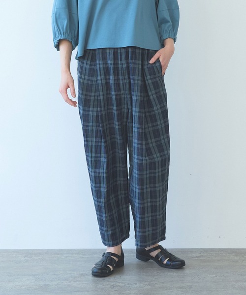 yuni（ユニ　）の「△L/C/Pe washer check gum tuck pants（その他パンツ・レディース・その他/ネイビー・FREE）」の5枚目の写真