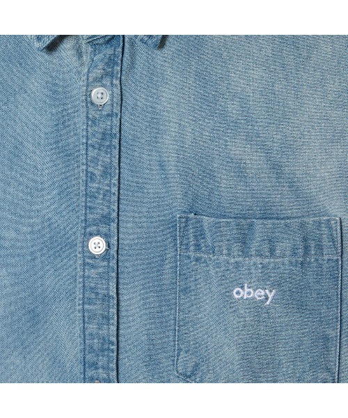 OBEY（オベイ）の「OBEY OWENS DENIM SS SHIRT（オベイ オーウェンズ デニム ショートスリーブ シャツ）（シャツ/ブラウス・メンズ・ブラック系/ブルー系・X-LARGE/LARGE/MEDIUM）」の6枚目の写真