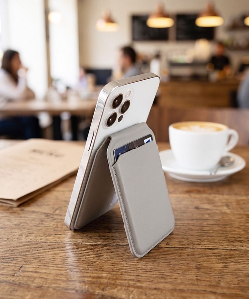セール】本革カードケース付きスマホスタンド 牛革ミニマルデザイン
