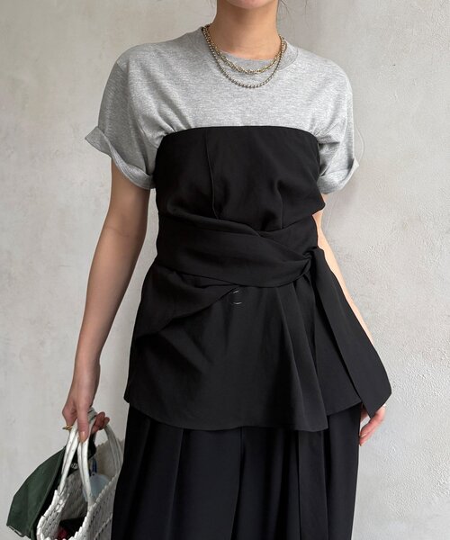 DouDou(ドゥドゥ)の「シアーアシメタックビスチェ(その他トップス・レディース・グレイッシュベージュ/ブラック/ブラウン・FREE)」の9枚目の写真