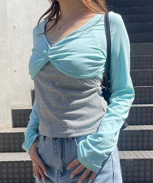 ROGER AND RAW(ロジャーアンドロウ)の「ショートボレロ ドッキングVネック長袖トップス(Tシャツ/カットソー・レディース・ライトブルー/ホワイト・FREE)」の20枚目の写真