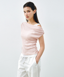 ダブルレイヤードワンショルダーTシャツライトピンクMDTS093LPINK