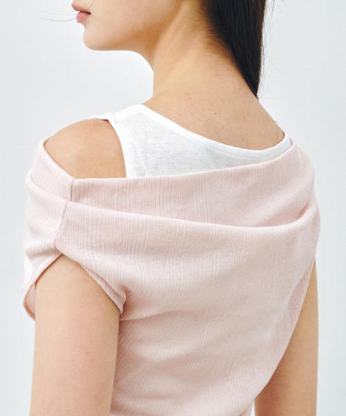 MONGDOL(モンドル)の「ダブルレイヤードワンショルダーTシャツライトピンクMDTS093LPINK(Tシャツ/カットソー・レディース・その他・F)」の3枚目の写真