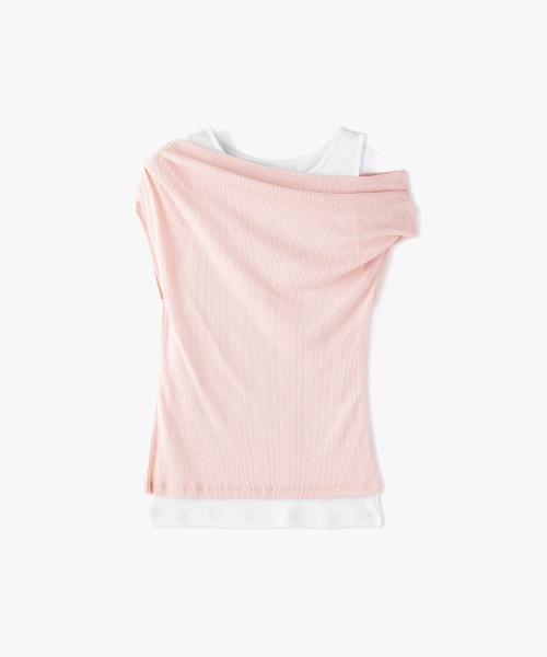 MONGDOL(モンドル)の「ダブルレイヤードワンショルダーTシャツライトピンクMDTS093LPINK(Tシャツ/カットソー・レディース・その他・F)」の4枚目の写真