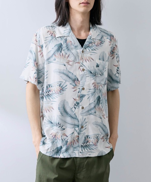 NAVY(ネイビー)の「【SARARI /サラリ】接触冷感 総柄プリント レーヨン オープンカラー 半袖アロハシャツ(シャツ/ブラウス・メンズ・ホワイト系1/ブラック×ブルー/ブラック×グレー/グリーン×オレンジ/ホワイト系2/ホワイト×グリーン・XL/L/S/M)」の13枚目の写真