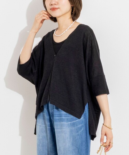 NOLLEY’S(ノーリーズ)の「《手洗い可能》フレンチリネンボレロカーデ(カーディガン/ボレロ・レディース・ブルー/オフホワイト/ベージュ/ブラック・FREE)」の2枚目の写真