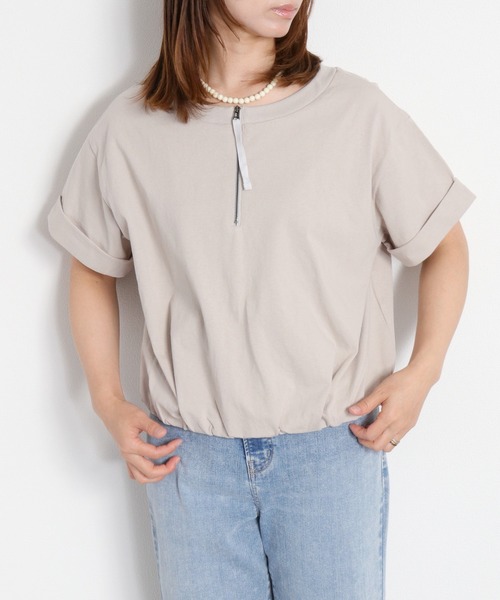 cepo(セポ)の「〈前後2way〉バルーンハーフジップ半袖トップス(Tシャツ/カットソー・レディース・ブラック/オフホワイト/グレー・M)」の11枚目の写真