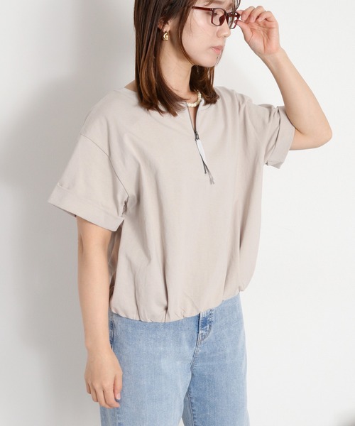 cepo(セポ)の「〈前後2way〉バルーンハーフジップ半袖トップス(Tシャツ/カットソー・レディース・ブラック/オフホワイト/グレー・M)」の9枚目の写真