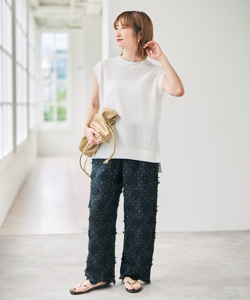 Spick & Span(スピックアンドスパン)の「《手洗い可》リネンミックスフレンチプルオーバー(ニット/セーター・レディース・ベージュ/ブルー系その他/ホワイト・FREE)」の8枚目の写真