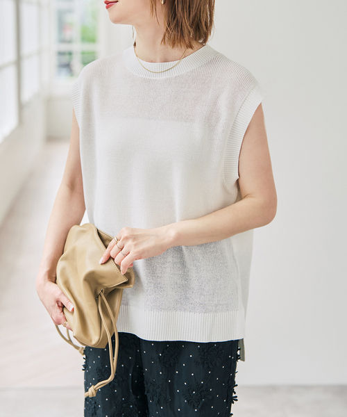 Spick & Span（スピックアンドスパン）の「《手洗い可》リネンミックスフレンチプルオーバー（ニット/セーター・レディース・ベージュ/ブルー系その他/ホワイト・FREE）」の7枚目の写真