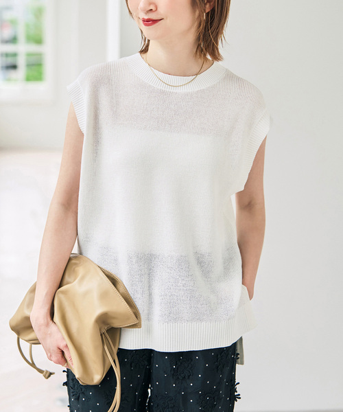 Spick & Span（スピックアンドスパン）の「《手洗い可》リネンミックスフレンチプルオーバー（ニット/セーター・レディース・ベージュ/ブルー系その他/ホワイト・FREE）」の8枚目の写真