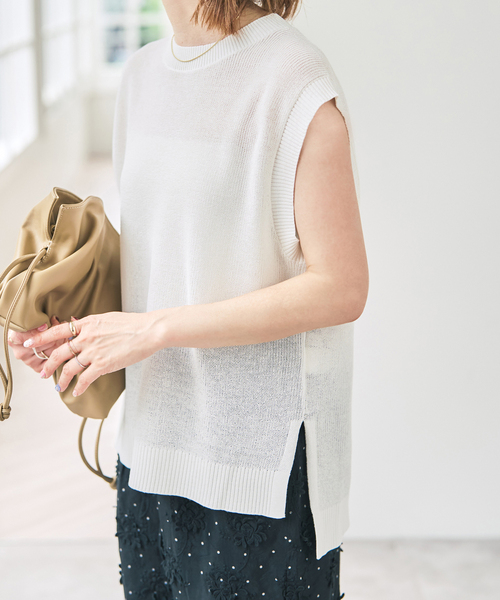 Spick & Span（スピックアンドスパン）の「《手洗い可》リネンミックスフレンチプルオーバー（ニット/セーター・レディース・ベージュ/ブルー系その他/ホワイト・FREE）」の9枚目の写真