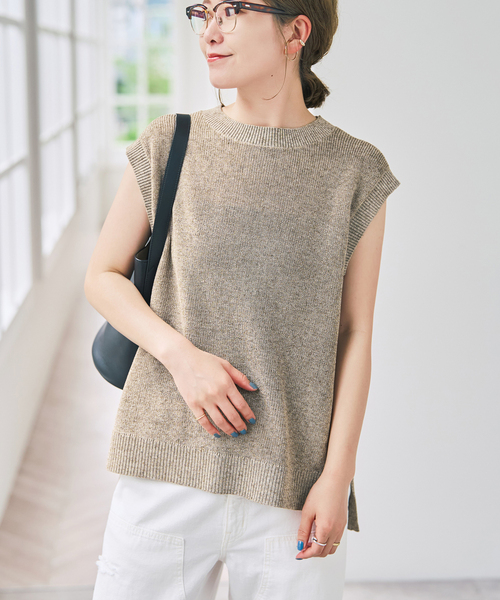 Spick & Span(スピックアンドスパン)の「《手洗い可》リネンミックスフレンチプルオーバー(ニット/セーター・レディース・ベージュ/ブルー系その他/ホワイト・FREE)」の4枚目の写真