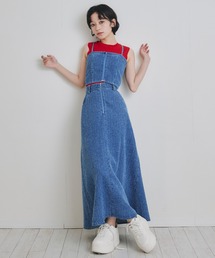 レーザーカットデニムビスチェ×フレアロングスカートセットアップ