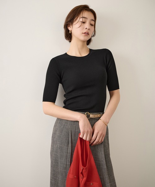 ROPE'（ロペ）の「コットンリブ5分袖ブルオーバー/イージーケア・二の腕カバー（ニット/セーター・レディース・ブラック/ベージュ/オレンジ・FREE）」の4枚目の写真