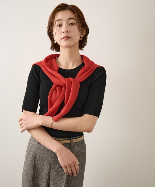 ROPE'（ロペ）の「コットンリブ5分袖ブルオーバー/イージーケア・二の腕カバー（ニット/セーター・レディース・ブラック/ベージュ/オレンジ・FREE）」の14枚目の写真