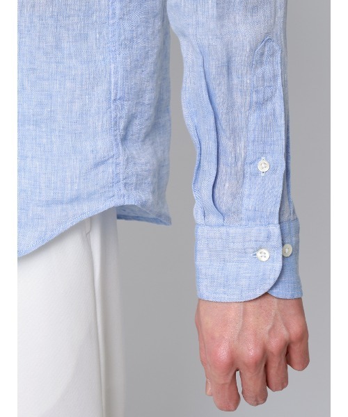 SUIT SQUARE(スーツスクエア)の「カッタウェイシャツ/長袖/ウォッシャブル/リネン/無地(ビジネスシャツ・メンズ・ブラック/サックスブルー/パープル/ホワイト・S/M/L/LL)」の14枚目の写真