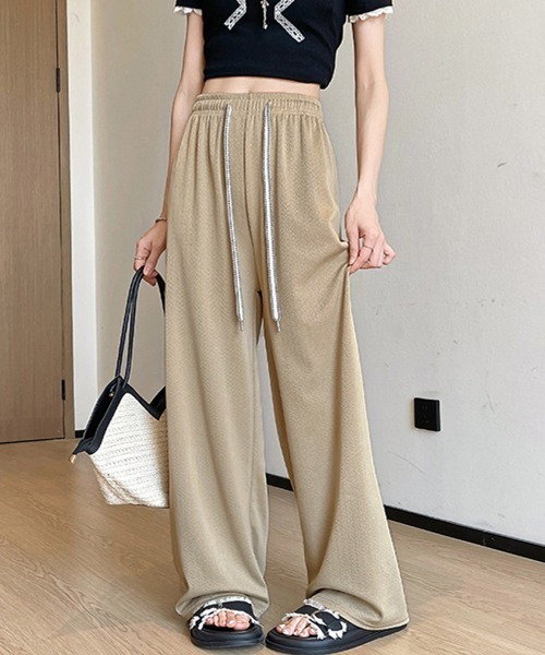 Miniministore(ミニミニストア)の「ワイドパンツ ハイウエスト レディース(スウェットパンツ・レディース・ブラック/ベージュ/ピンク/クリーム・XL/L/M)」の3枚目の写真
