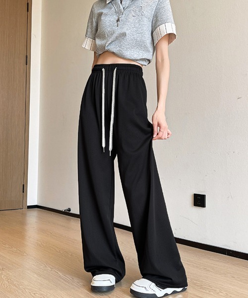Miniministore(ミニミニストア)の「ワイドパンツ ハイウエスト レディース(スウェットパンツ・レディース・ブラック/ベージュ/ピンク/クリーム・XL/L/M)」の2枚目の写真