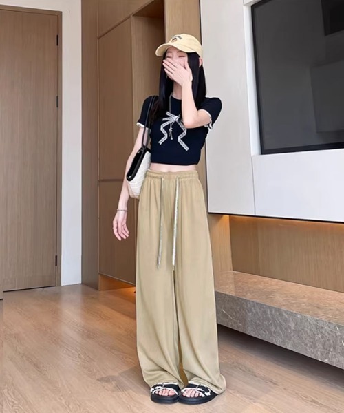 Miniministore(ミニミニストア)の「ワイドパンツ ハイウエスト レディース(スウェットパンツ・レディース・ブラック/ベージュ/ピンク/クリーム・XL/L/M)」の12枚目の写真