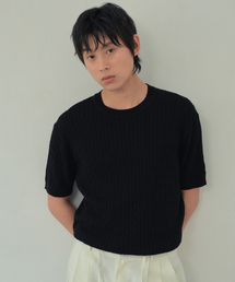 ウォッシャブルケーブルクロップハーフニット_BLACK(WC26KN84)