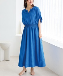ウエストシャーリングワンピース|お出かけ夏ワンピ/大人リラックス/細見え/サラッと涼しく/体型カバー