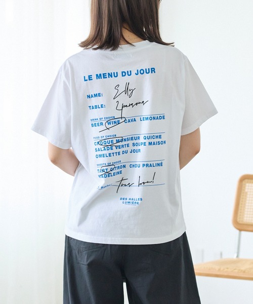 TRICOMER(トリコメル)の「【TRICOMER】DES HALLES LUMIERE TEE|ロゴT/バックプリント(Tシャツ/カットソー・レディース・チャコールグレー/ホワイト・F)」の1枚目の写真