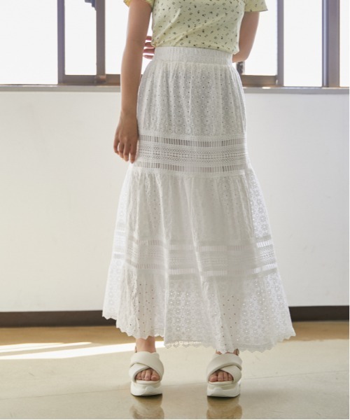 GORGE(ゴージ)の「《コットンレース×ティアード》ロングスカート/大人フェミニン/春夏/全2色(スカート・レディース・オフホワイト/ブラック・F)」の8枚目の写真
