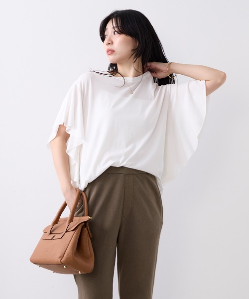 MICA&DEAL(マイカ&ディール)の「フリルスリーブTシャツ(Tシャツ/カットソー・レディース・ブラック/オフホワイト/ブラウン・FREE)」の6枚目の写真