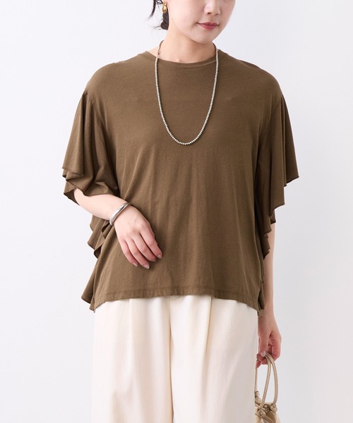 MICA&DEAL(マイカ&ディール)の「フリルスリーブTシャツ(Tシャツ/カットソー・レディース・ブラック/オフホワイト/ブラウン・FREE)」の13枚目の写真