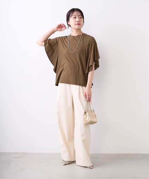 MICA&DEAL(マイカ&ディール)の「フリルスリーブTシャツ(Tシャツ/カットソー・レディース・ブラック/オフホワイト/ブラウン・FREE)」の19枚目の写真