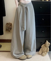 ウエストベルトデザインワイドパンツ