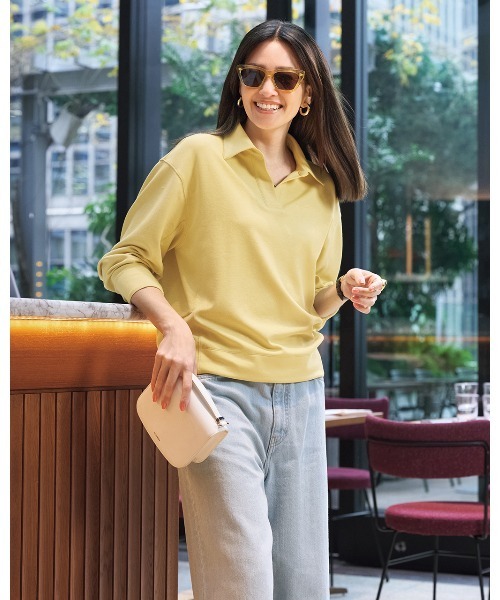DoCLASSE( ドゥクラッセ)の「シルキーダンボール・スキッパー(Tシャツ/カットソー・レディース・ライトベージュ/イエロー・LL/3L)」の9枚目の写真