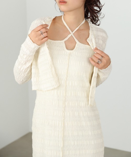 Bab(バブ)の「【選べるサイズ展開】配色メローカーディガン+ワンピースSET(ワンピース・レディース・ブラック/ブルー/アイボリー・MEDIUM/SMALL)」の8枚目の写真