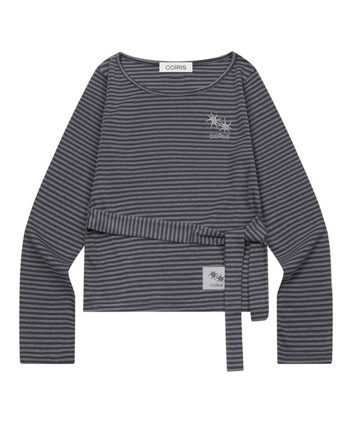 COIRIS（コイリス）の「ラエトストラップストライプロングスリーブTシャツ（2カラー）（Tシャツ/カットソー・レディース・チャコールグレー/ブラック・FREE）」の2枚目の写真
