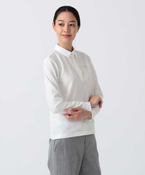 BEAMS GOLF(ビームスゴルフ)の「PURPLE LABEL / クレリック ロングスリーブ ポロシャツ(ポロシャツ・レディース・サックスブルー/ホワイト・L/S/M)」の1枚目の写真