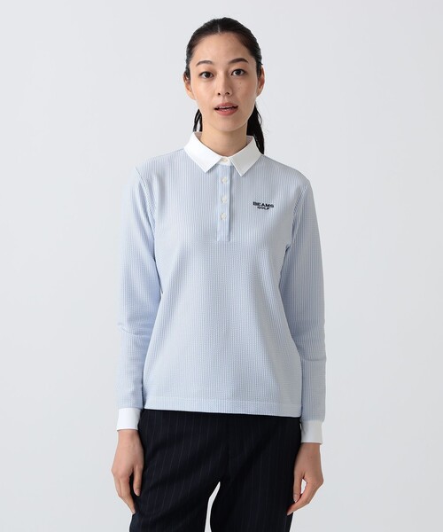 BEAMS GOLF(ビームスゴルフ)の「PURPLE LABEL / クレリック ロングスリーブ ポロシャツ(ポロシャツ・レディース・サックスブルー/ホワイト・L/S/M)」の6枚目の写真