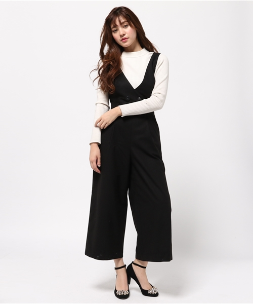 rienda（リエンダ）の「ダブルボタンワイドロンパース（つなぎ/オールインワン・レディース・ブラック/ベージュ・SMALL/MEDIUM）」の11枚目の写真