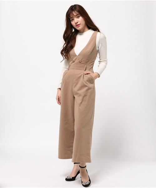 rienda（リエンダ）の「ダブルボタンワイドロンパース（つなぎ/オールインワン・レディース・ブラック/ベージュ・SMALL/MEDIUM）」の12枚目の写真