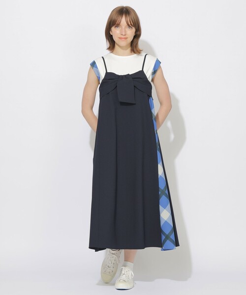 CB CRESTBRIDGE(シービークレストブリッジ)の「サイドチェック切替リボンキャミワンピース(ワンピース・レディース・ブラック/ダークネイビー・M/S)」の2枚目の写真