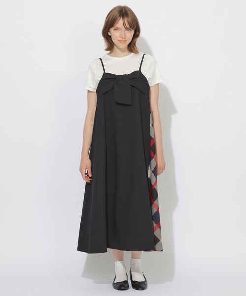 CB CRESTBRIDGE(シービークレストブリッジ)の「サイドチェック切替リボンキャミワンピース(ワンピース・レディース・ブラック/ダークネイビー・M/S)」の1枚目の写真