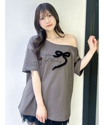 ワンショルフリルリボンビッグTシャツ