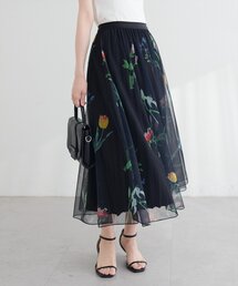 ナチュラルフラワープリントメッシュスカート