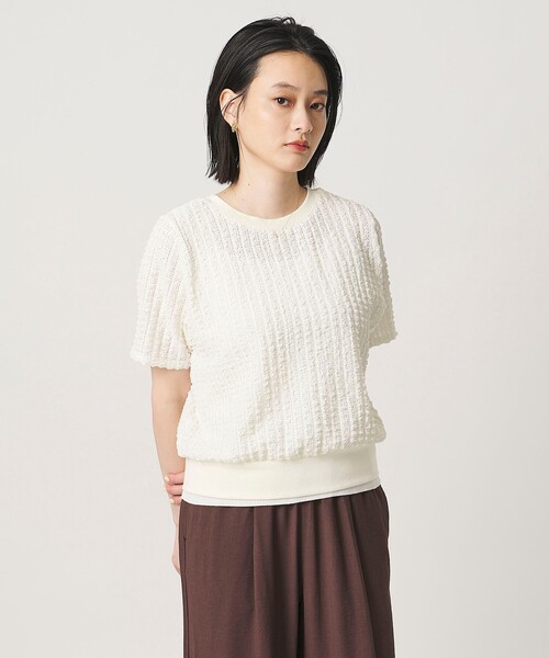 A DAY IN THE LIFE UNITED ARROWS（アデイインザライフユナイテッドアローズ）の「ポコポコ ショートスリーブカーディガン 2WAY ＜A DAY IN THE LIFE＞（カーディガン/ボレロ・レディース・オフホワイト/ブラック/ライトピンク・FREE）」の5枚目の写真