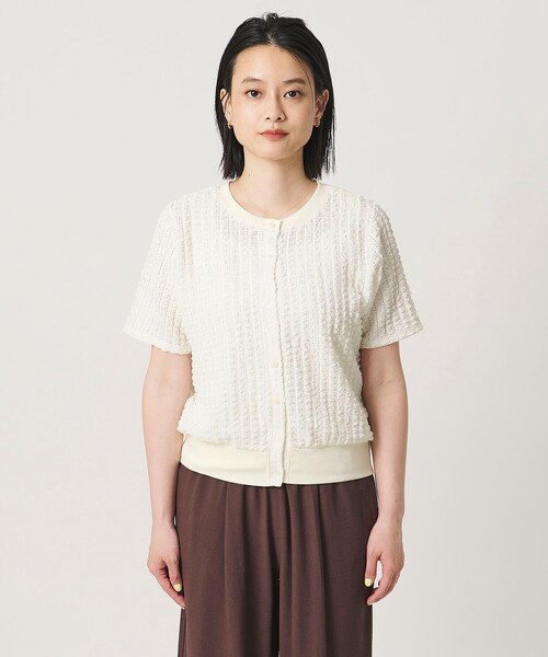 A DAY IN THE LIFE UNITED ARROWS（アデイインザライフユナイテッドアローズ）の「ポコポコ ショートスリーブカーディガン 2WAY ＜A DAY IN THE LIFE＞（カーディガン/ボレロ・レディース・オフホワイト/ブラック/ライトピンク・FREE）」の7枚目の写真